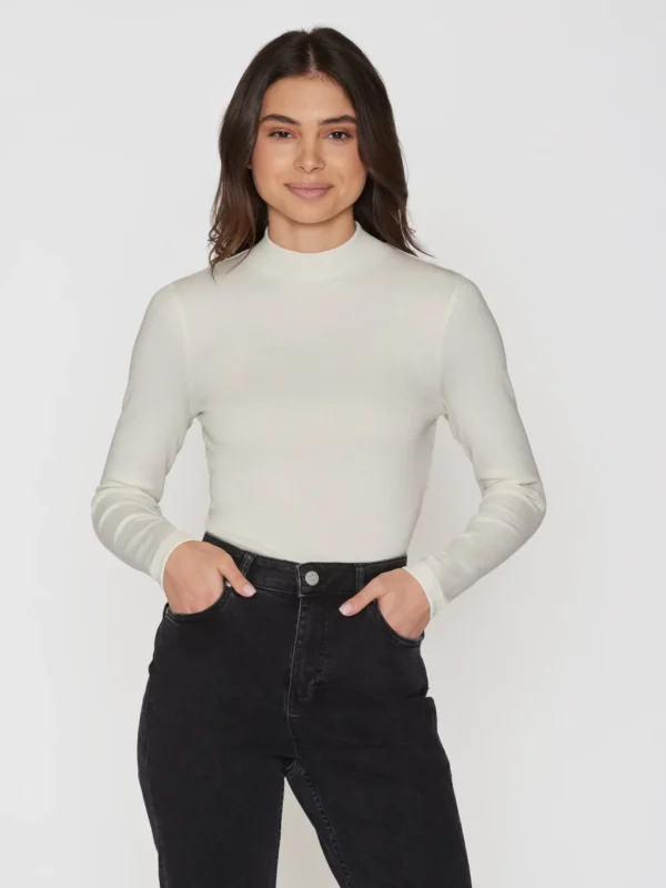 100076-1007-2 KnowledgeCotton Apparel Langærmet T-shirt (Hvid) – Dame | T-shirt