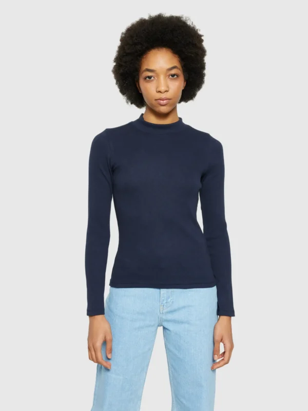 100076-1412-2 KnowledgeCotton Apparel Langærmet T-shirt (Navy) – Dame | T-shirt