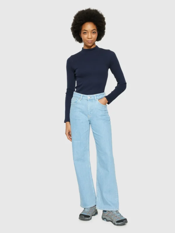 100076-1412-4 KnowledgeCotton Apparel Langærmet T-shirt (Navy) – Dame | T-shirt