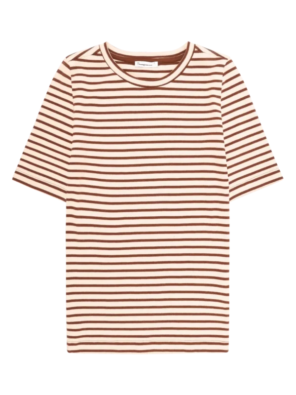 KnowledgeCotton Apparel Stribet T-shirt (Brun/Cremehvid) – Dame | T-shirt