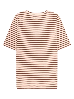 2010019-8026-3 KnowledgeCotton Apparel Stribet T-shirt (Brun/Cremehvid) – Dame | T-shirt