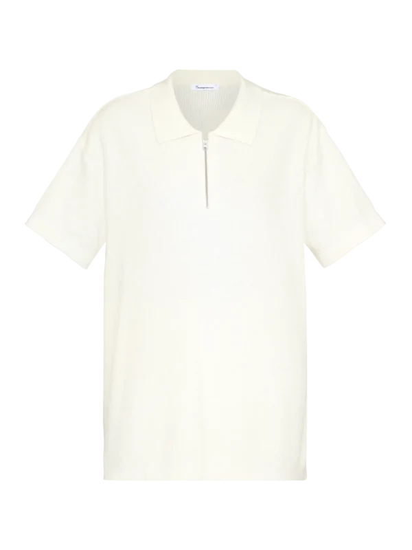 2020004-1387-5 KnowledgeCotton Apparel Zip Polo (Cremehvid) – Dame | Strik