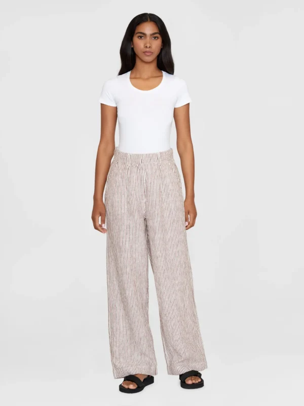 KnowledgeCotton Apparel Stribet Bukser (Brun/Cremehvid) – Dame | Bukser