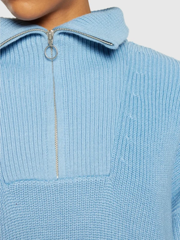 KnowledgeCotton Apparel Half-zip Trøje (Turkis) – Dame | Strik