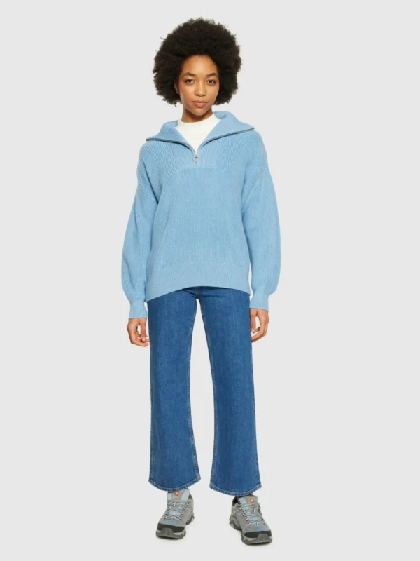 KnowledgeCotton Apparel Half-zip Trøje (Turkis) – Dame | Strik