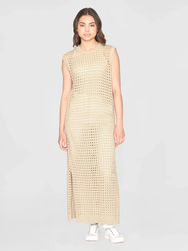 2080046-1228-4 KnowledgeCotton Apparel Light Grey hullede u. ærmer – Dame | Kjole