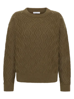 2080063-1100-2 KnowledgeCotton Apparel Striktrøje (Mørk oliven) – Dame | Strik