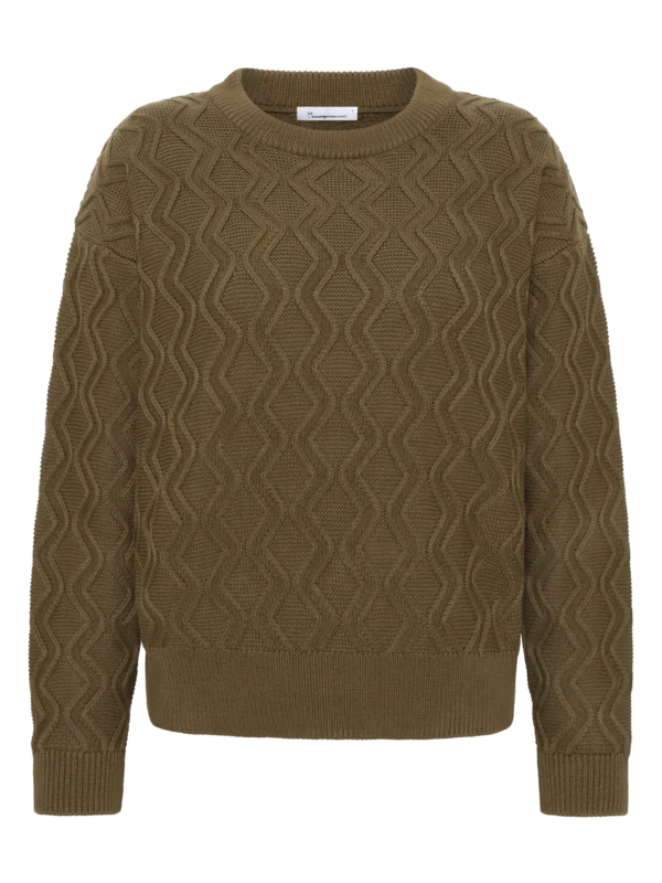 2080063-1100-2 KnowledgeCotton Apparel Striktrøje (Mørk oliven) – Dame | Strik