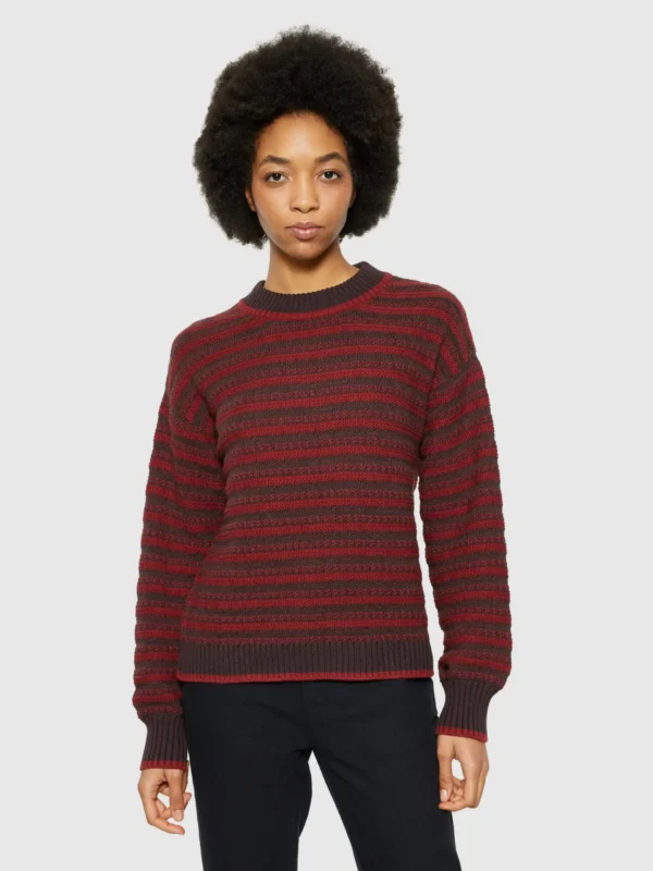 2080064-8026-2 KnowledgeCotton Apparel Striktrøje (Rød/Brun) – Dame | Strik