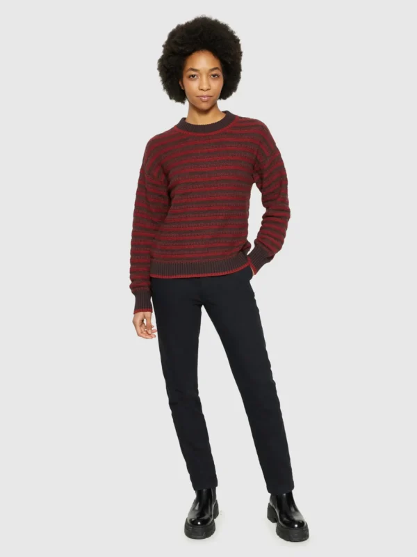 2080064-8026-4 KnowledgeCotton Apparel Striktrøje (Rød/Brun) – Dame | Strik