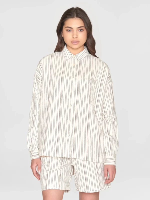 KnowledgeCotton Apparel Stribet Skjorte (Cremehvid/Brun) – Dame | Skjorte
