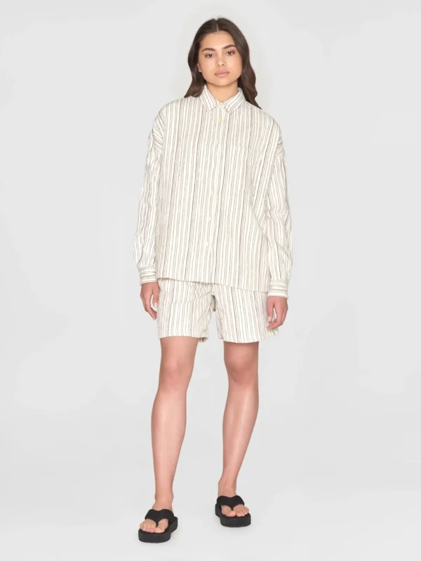 KnowledgeCotton Apparel Stribet Skjorte (Cremehvid/Brun) – Dame | Skjorte