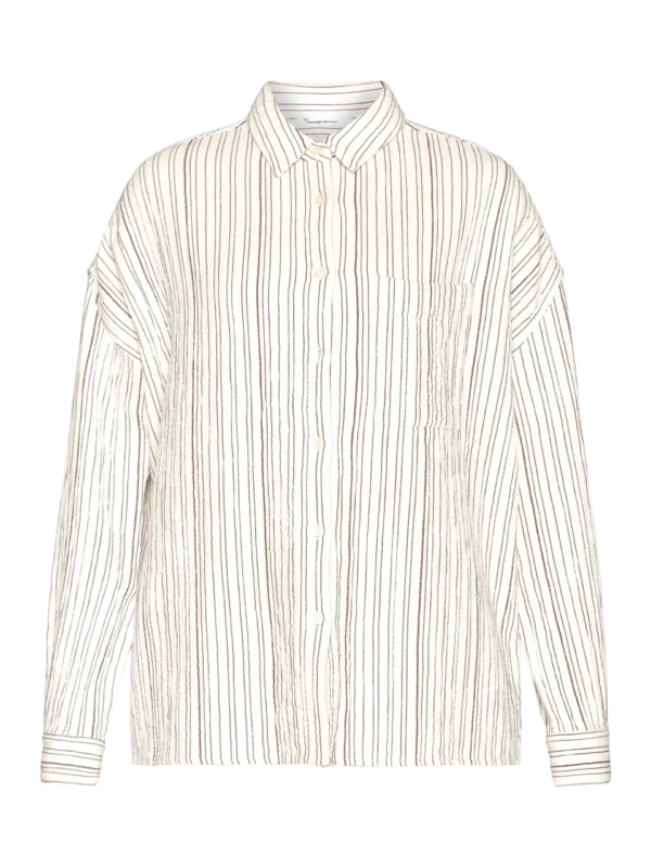 KnowledgeCotton Apparel Stribet Skjorte (Cremehvid/Brun) – Dame | Skjorte