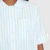 KnowledgeCotton Apparel Stribet Kortærmet Skjorte (Turkis) – Dame | Skjorte