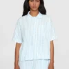 KnowledgeCotton Apparel Stribet Kortærmet Skjorte (Turkis) – Dame | Skjorte