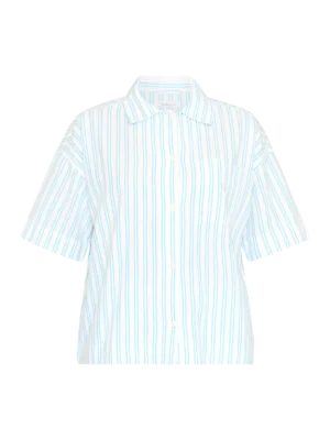 2090045-8021-5 KnowledgeCotton Apparel Stribet Kortærmet Skjorte (Turkis) – Dame | Skjorte