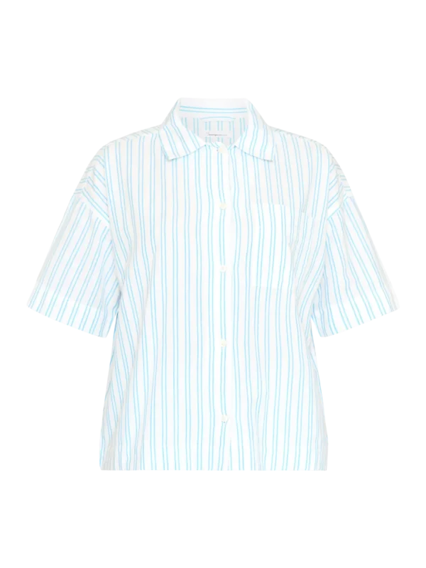 KnowledgeCotton Apparel Stribet Kortærmet Skjorte (Turkis) – Dame | Skjorte