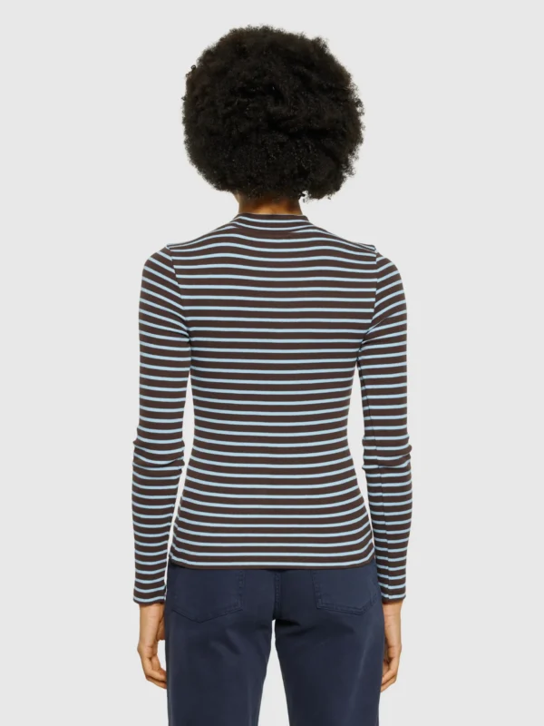 2120003-8026-3 KnowledgeCotton Apparel Stribet Langærmet T-shirt (Brun/Blå) – Dame | T-shirt