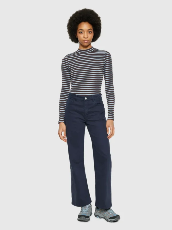 2120003-8026-4 KnowledgeCotton Apparel Stribet Langærmet T-shirt (Brun/Blå) – Dame | T-shirt