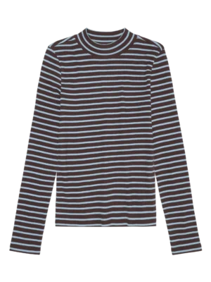 2120003-8026-5 KnowledgeCotton Apparel Stribet Langærmet T-shirt (Brun/Blå) – Dame | T-shirt