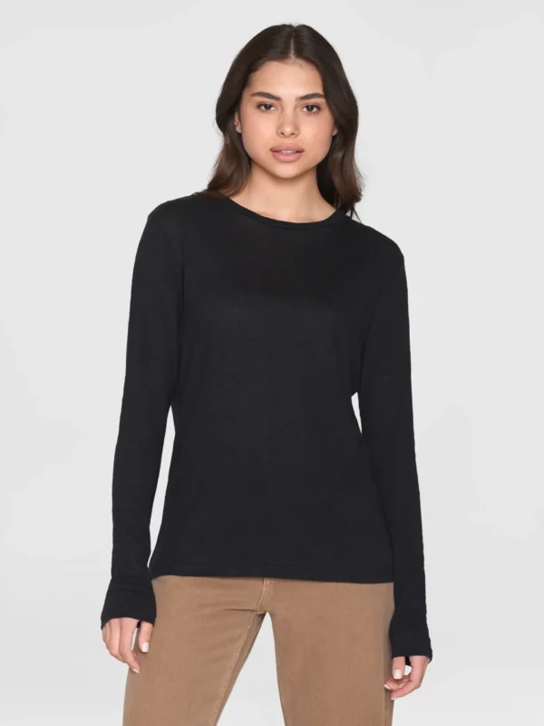 2120005-1300-2 KnowledgeCotton Apparel Langærmet T-shirt (Sort) – Dame | T-shirt