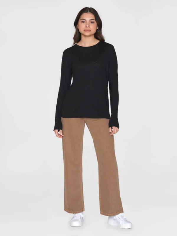 2120005-1300-4 KnowledgeCotton Apparel Langærmet T-shirt (Sort) – Dame | T-shirt