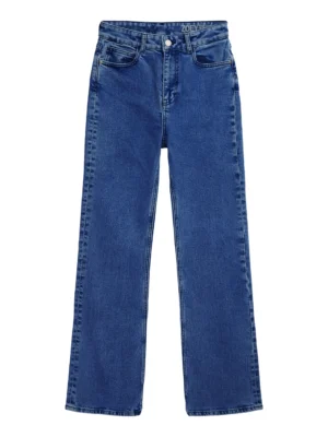 2170018-3043-5 KnowledgeCotton Apparel Zoey Flared Mid Rise Medium Blue Jeans – Dame | Bukser