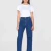 2170021-3043-4 KnowledgeCotton Apparel Gale Straight Mid Rise Blue 5 Pocket Jeans – Dame | Bukser