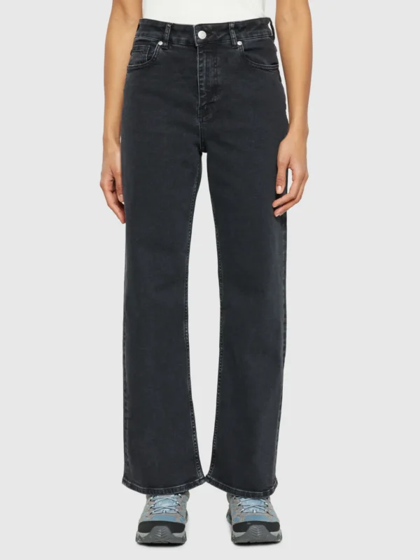 2170025-3049-2 KnowledgeCotton Apparel Gale Straight Mid Rise Rinse Black 5 Pocket Jeans – Dame | Bukser