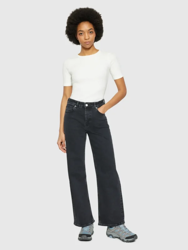 2170025-3049-4 KnowledgeCotton Apparel Gale Straight Mid Rise Rinse Black 5 Pocket Jeans – Dame | Bukser