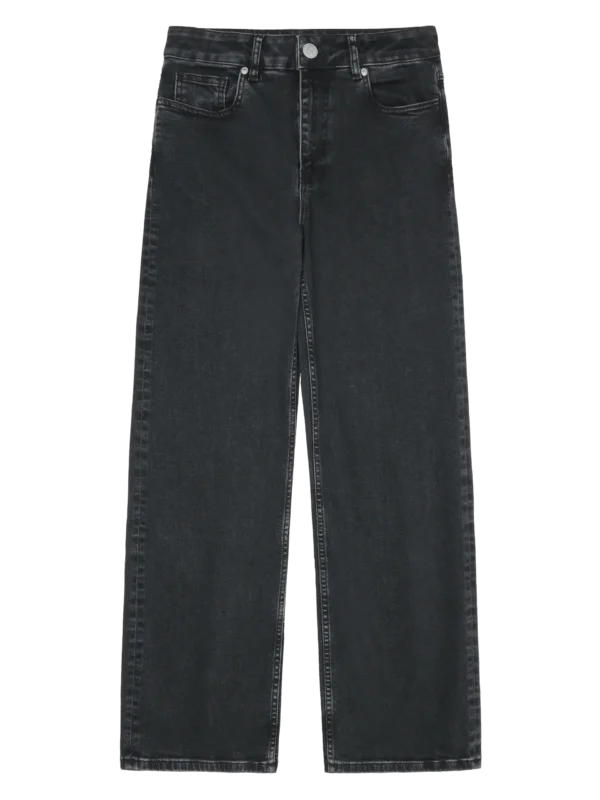 2170025-3049-5 KnowledgeCotton Apparel Gale Straight Mid Rise Rinse Black 5 Pocket Jeans – Dame | Bukser