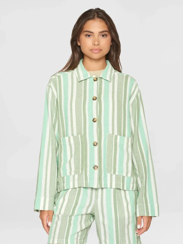 2190021-8023-2 KnowledgeCotton Apparel Stribet Skjorte (Grøn/Hvid) – Dame | Skjorte
