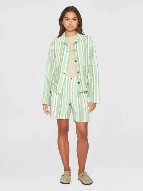 2190021-8023-4 KnowledgeCotton Apparel Stribet Skjorte (Grøn/Hvid) – Dame | Skjorte