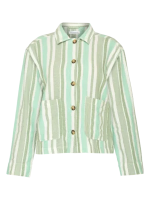 2190021-8023-5 KnowledgeCotton Apparel Stribet Skjorte (Grøn/Hvid) – Dame | Skjorte