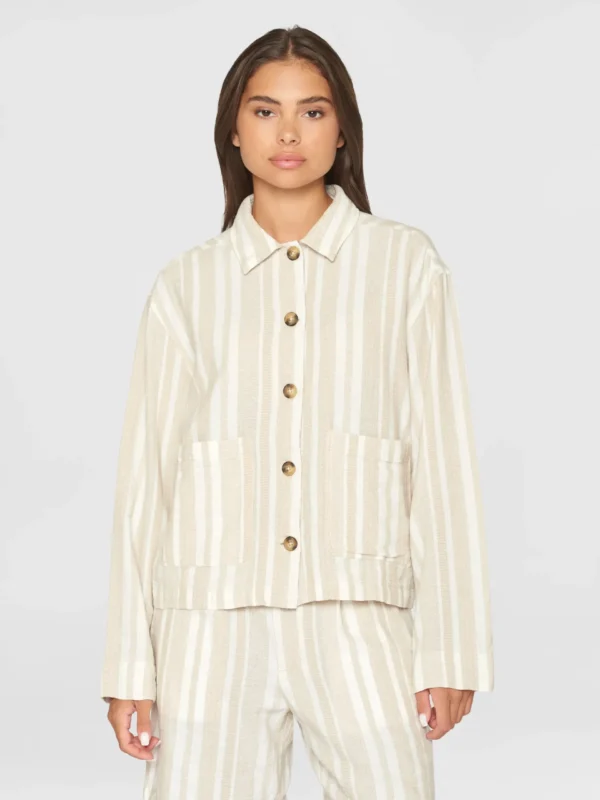 2190021-8030-2 KnowledgeCotton Apparel Stribet Skjorte (Beige/Hvid) – Dame | Skjorte