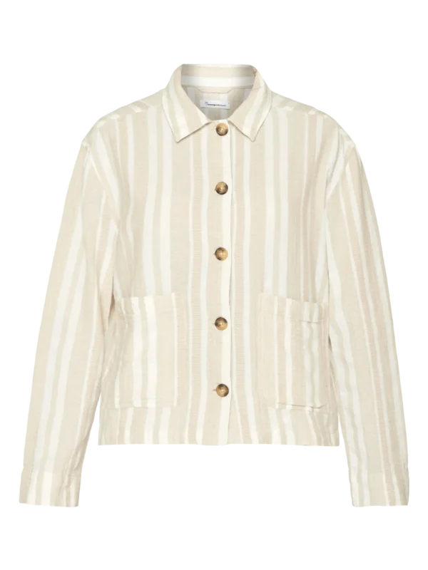 2190021-8030-5 KnowledgeCotton Apparel Stribet Skjorte (Beige/Hvid) – Dame | Skjorte