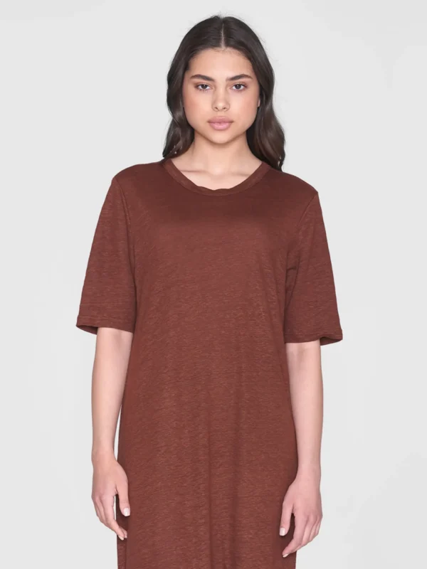 2200012-1441-2 KnowledgeCotton Apparel Kortærmet Kjole (Brun) – Dame | Kjole