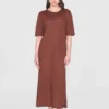 2200012-1441-4 KnowledgeCotton Apparel Kortærmet Kjole (Brun) – Dame | Kjole