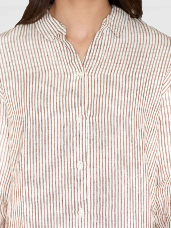 KnowledgeCotton Apparel Stribet Kjoleskjorte (Brun/Hvid) – Dame | Kjole