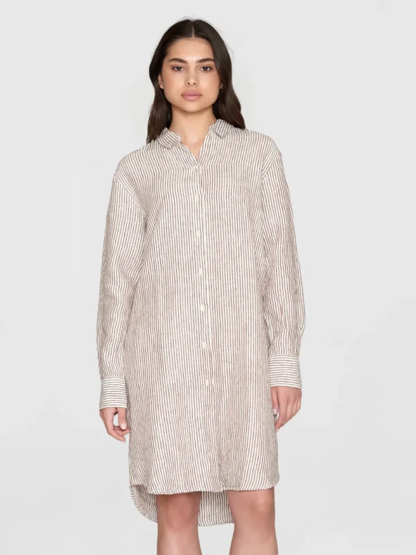 KnowledgeCotton Apparel Stribet Kjoleskjorte (Brun/Hvid) – Dame | Kjole