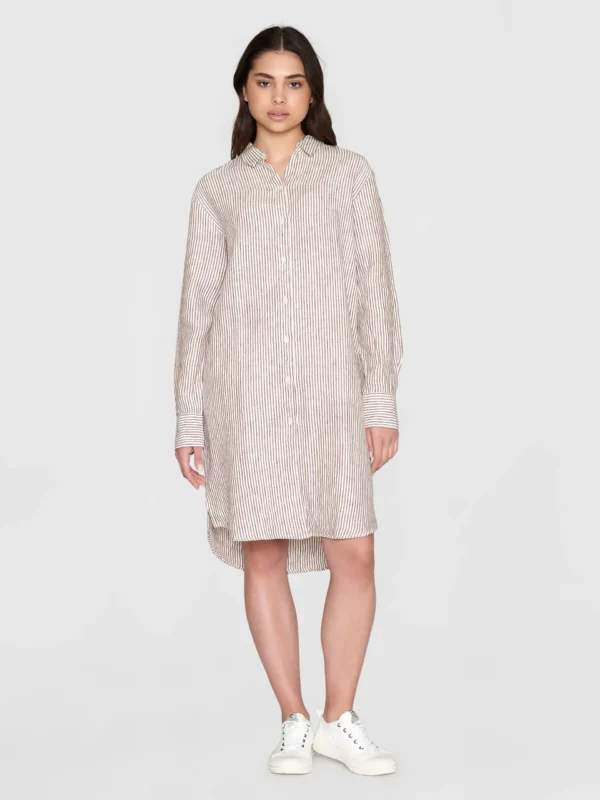 KnowledgeCotton Apparel Stribet Kjoleskjorte (Brun/Hvid) – Dame | Kjole