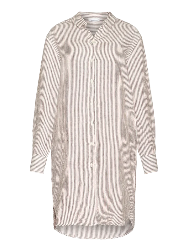 KnowledgeCotton Apparel Stribet Kjoleskjorte (Brun/Hvid) – Dame | Kjole