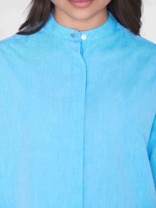 2200051-1445-1 KnowledgeCotton Apparel Langærmet Skjortekjole (Turkis) – Dame | Kjole