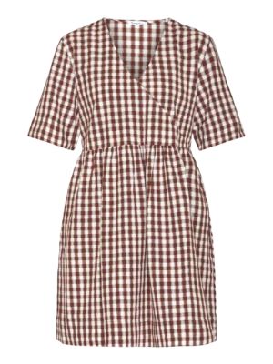 2200052-7026-5 KnowledgeCotton Apparel Ternet Kortærmet Kjole (Brun/Hvid) – Dame | Kjole