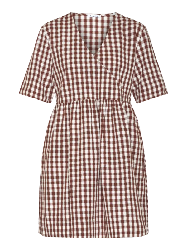KnowledgeCotton Apparel Ternet Kortærmet Kjole (Brun/Hvid) – Dame | Kjole