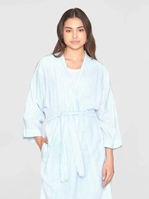 2250004-8021-2 KnowledgeCotton Apparel Stribet Kimono (Blå) – Dame | Kjole