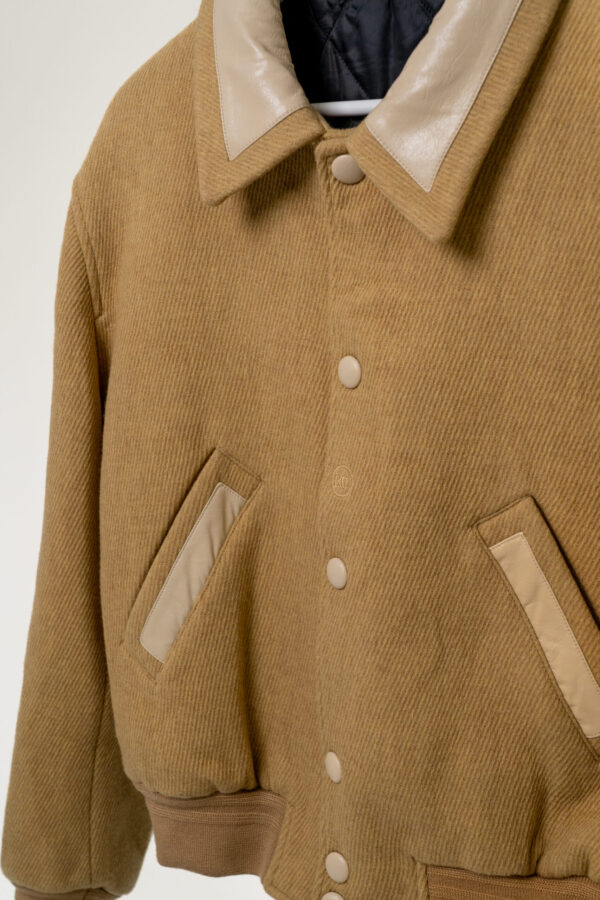 RECTO Butler Faux Leather Contrast Collar Wool Jacket - Unisex