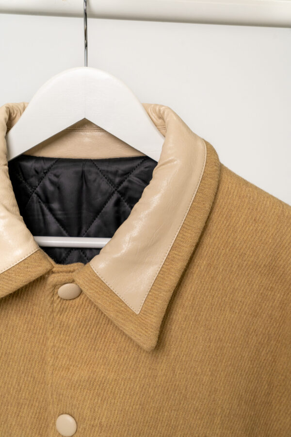 RECTO Butler Faux Leather Contrast Collar Wool Jacket - Unisex