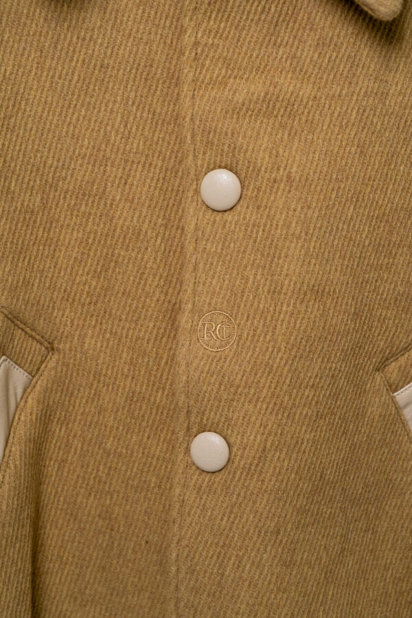 RECTO Butler Faux Leather Contrast Collar Wool Jacket - Unisex