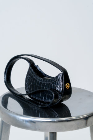 RECTO Croc Embossed Leather Lipstick Bag (Black) - Dame